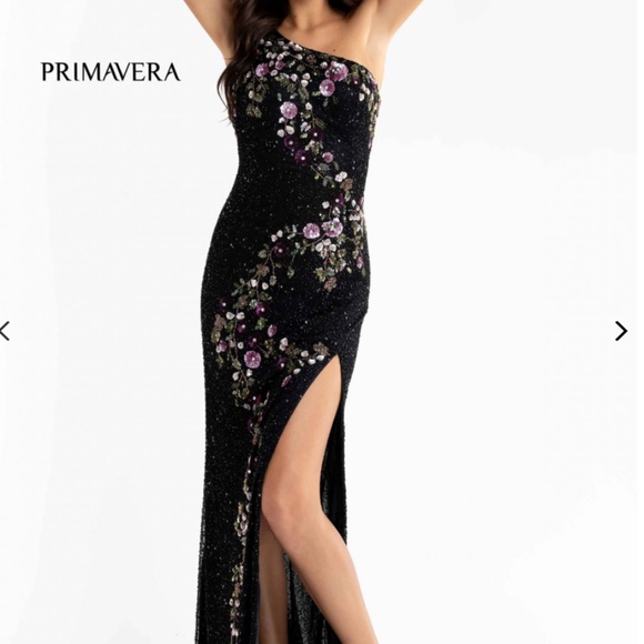 Primavera Couture 3928 - Floral Beaded Asymmetric Prom Gown - Picture 1 of 5